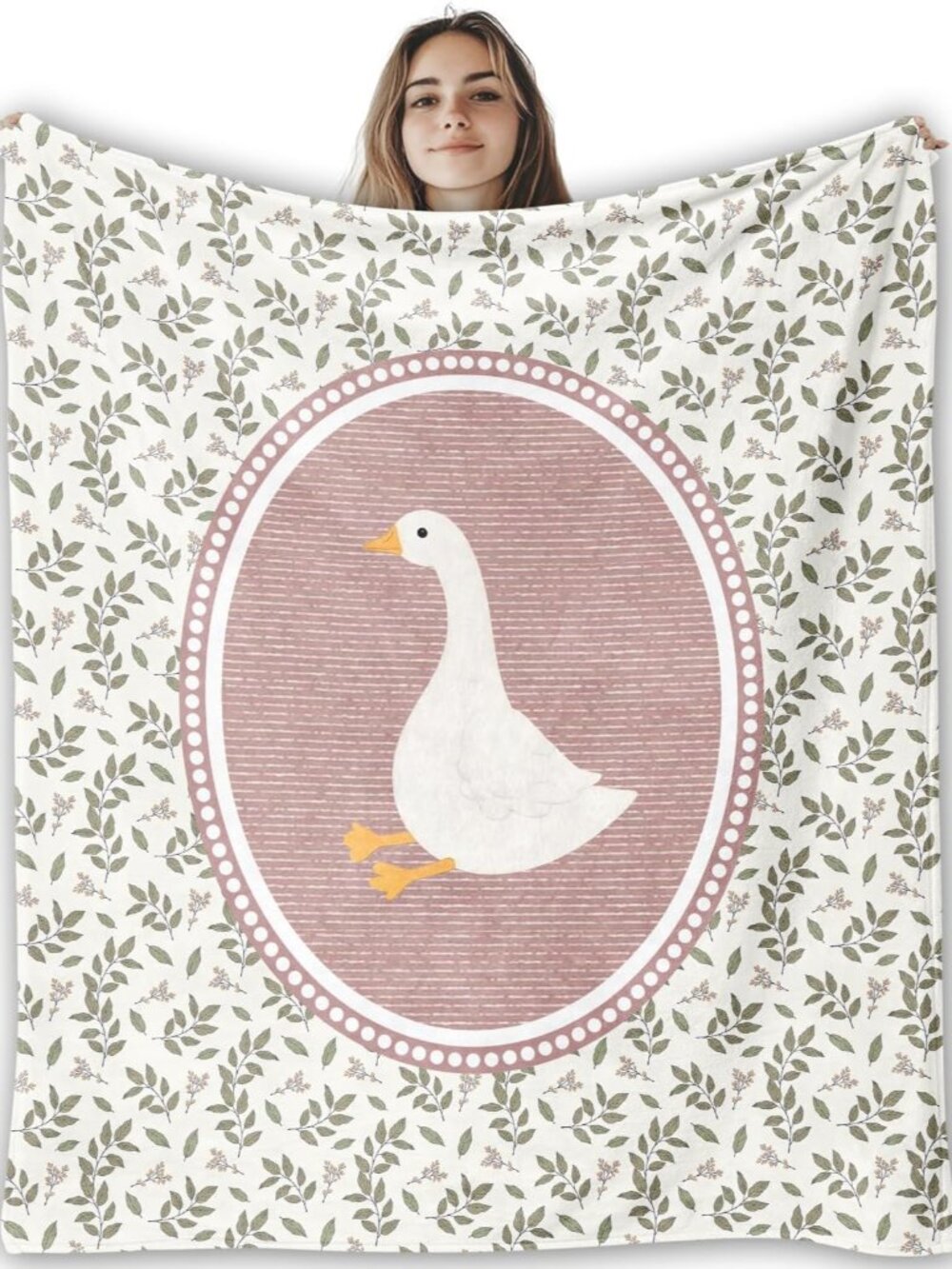 Vintage Pink Funny Goose Blanket for Kids Girls, Goose Nursery Decor, Cottagecor